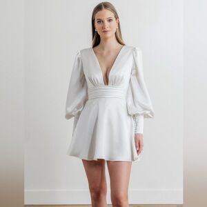 Watters Petal Elegant White Satin Dress